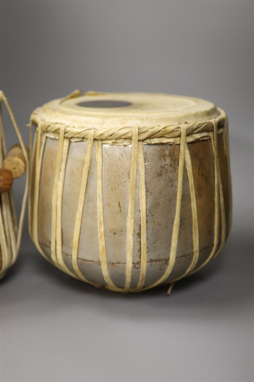 A Tabla set of two Indian drums, consisting of larger Dayan and smaller Bayan drums